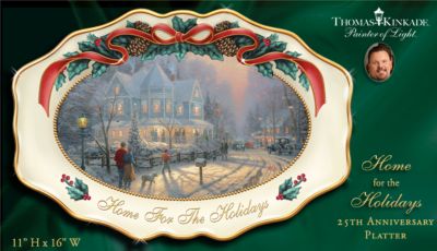 Thomas Kinkade Heirloom Porcelain Christmas Serving Platter: Home For The Holidays - FIRST-EVER, Exclusive Thomas Kinkade Home For The Holidays Porcelain Christmas Platter 25th Anniversary Limited Edition!
