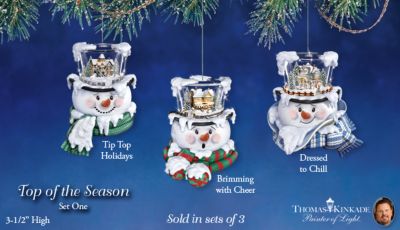 Thomas Kinkade Top Of The Season Snowman Ornament Collection Set One: Set Of 3