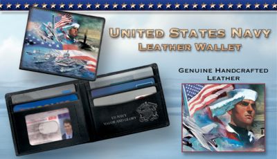 United States Navy Leather Wallet - U.S. Navy Leather Wallet with Thrilling United States Navy Artwork and Handsome Embossing! Ideal Navy Sailor Gift