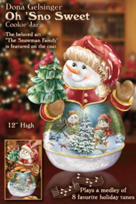 Click here to buy Dona Gelsinger Musical Heirloom Porcelain Snowman Cookie Jar by The Bradford Exchange.