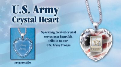U.S. Army Crystal Heart Pendant Necklace - Sparkling U.S. Army Heart-shaped Crystal Pendant Necklace! Handcrafted with Sterling Silver, 24K Gold Accents and Army Motto!