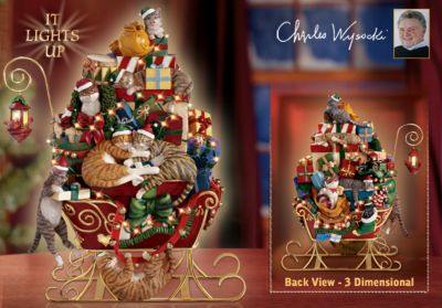 A Purr-fect Christmas Illuminated Figurine - Illuminated Collectible Santa Sleigh Figurine Inspired by Charles Wysocki Cat Art! Unique Christmas Decoration and Gift Idea!