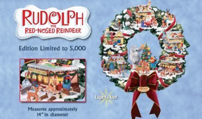 Rudolphs Christmas Town Rudolph The Red-Nosed Reindeer Collectible Wreath - Collectible Market First Rudolph® Christmas Wreath! Unique Holiday Home Decor! Edition Strictly Limited to 5,000!