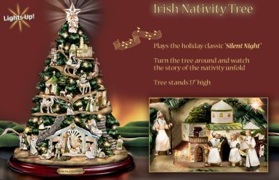 Collectible Irish Nativity Scene Tabletop Tree - Exclusive Irish Nativity Tree! Handcrafted Unique Tabletop Christmas Tree with Nativity Scene! Lighted, Plays Silent Night!