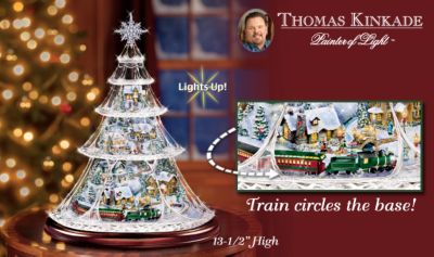 Thomas Kinkade Holiday Reflections Collectible Animated Crystal Holiday Tree - Thomas Kinkade Animated Crystal Christmas Tree Sparkles with Light and Motion! Exclusive, Unique Christmas Home Decoration!