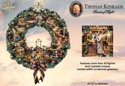 Thomas Kinkade Testament To Faith Lighted Wreath: The Passion Of The Christ Religious Art Wreath - Thomas Kinkade Passion of Christ Art Wreath Lights Up Christianitys Powerful Tale! Exclusive Market First Religious Decor!