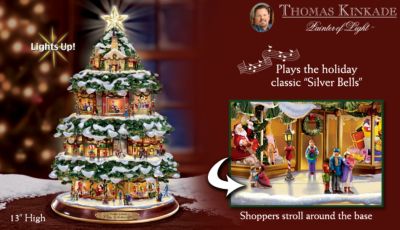 Thomas Kinkade City Sidewalks Animated Tabletop Christmas Tree: Christmas Home Decor - Thomas Kinkade Animated Christmas Tree Celebrates a Nostalgic City Holiday! A Hawthorne First with Lights, Music, Motion!
