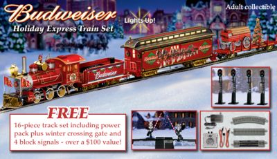 Budweiser Holiday Express Train Gift Set - Exclusive Budweiser® Train Set Tracks a Holiday with the King of Beers®! FREE Train Gear Included - a $100 Value!