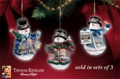 Thomas Kinkade Winter Wonderland Ornament Set One - Thomas Kinkade Paintings Adorn the Best-Dressed Snowman Ornaments Youve Ever Seen! Exclusive Limited-Edition Firsts!
