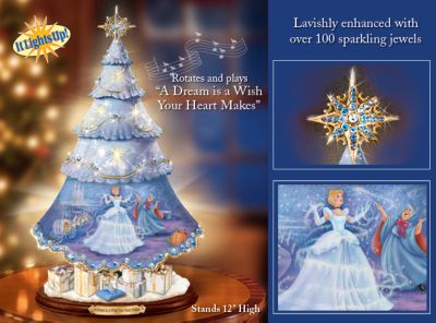 Disney Cinderellas Christmas Wish Illuminated Rotating Tabletop Christmas Tree - Disney Cinderella Christmas Tree is a First from The Bradford Editions! Unique Christmas Decor with Motion, Music, More!