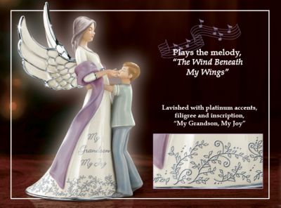 My Grandson, My Joy Porcelain Guardian Angel Figurine Gift - Keepsake or Gift for Grandsons! Musical Angel Figurine an Exclusive "I Love You" Captured in Porcelain and Platinum!