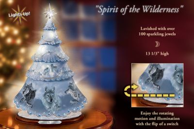 Spirit Of The Wilderness Wolf Art Rotating Porcelain Christmas Tree - Exclusive Collectible Rotating Porcelain Christmas Tree Lights Up and Features Wolf Art by Artist Eddie LePage