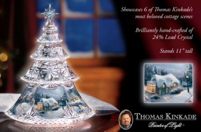 Thomas Kinkade Crystal Reflections Tabletop Christmas Tree - Spectacular Thomas Kinkade Crystal Christmas Tree! Exclusive First Shimmering with Art, Light and Nearly 60 Sparkling Jewels!