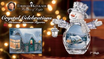 Thomas Kinkade Tabletop Christmas Snowman Figurine: Crystal Celebrations - Thomas Kinkade Crystal Snowman a Sparkling Collectibles Market First! Exclusive, Unique Christmas Decoration and Gift Idea!