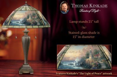 Thomas Kinkade Light Of Peace Decorative Stained Glass Table Lamp - Stunning Thomas Kinkade Art Stained Glass Table Lamp! Exclusive, Unique Home Decor Inspires with Radiant Lighthouse Art!