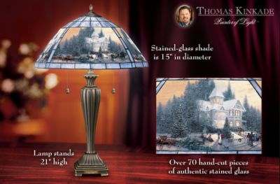 Thomas Kinkade Victorian Christmas Stained Glass Table Lamp: Unique Home Decor - Thomas Kinkade Table Lamp Celebrates Nostalgic Painter of Light "Victorian Christmas" Artwork! Exclusive Holiday Decor