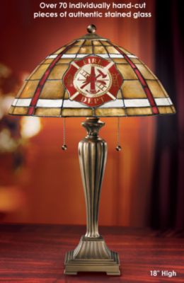 The Bradford Editions Courage Under Fire Firefighter Stained Glass Table Lamp