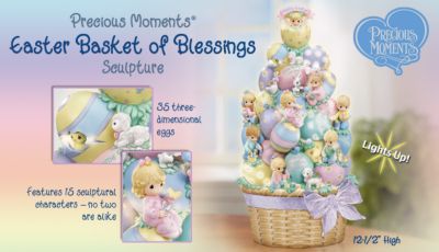Precious Moments Easter Basket Of Blessings Sculpture - "Eggs-travaganza"! Exclusive Illuminated Precious Moments® Easter Basket Makes a First-of-a-Kind Gift!