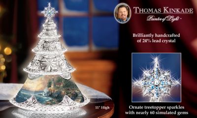 Thomas Kinkade Reflections Of Peace Crystal Christmas Tree - Thomas Kinkade Crystal Christmas Tree with 24% Lead Crystal! Exclusive Limited-edition Unique Inspirational Home Decor!