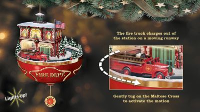 Call To Duty Firefighter Tribute Illuminated Animated Ornament - First-ever Animated Illuminated Firefighter Ornament from Bradford Editions! Unique Holiday Decor! Exclusive Limited-edition