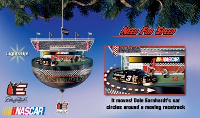 Dale Earnhardt NASCAR Racecar Christmas Ornament: The Intimidator - Exclusive Dale Earnhardt&reg; Christmas Ornament is a Market First Collectible that Moves at the Speed of #3! Lights Up