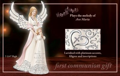 Your First Holy Communion Musical Angel Figurine - Exclusive First Communion Angel Figurine with Gleaming Platinum Accents! Commemorative Musical Keepsake or Religious Gift!