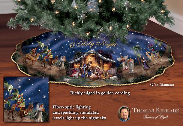 Thomas Kinkade O Holy Night Nativity Tree Skirt: Christmas Tree Decor - Exclusive Thomas Kinkade Christmas Tree Skirt Tells the Christmas Story with Nativity Scene! Illuminated Collectibles First!