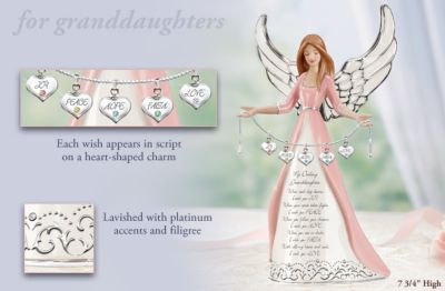 Darling Granddaughter, I Wish You Collectible Angel Figurine Gift - Collectible Granddaughter Angel Figurine with Heart-shaped Charms! A Limited-edition Inspirational Gift for Granddaughters!