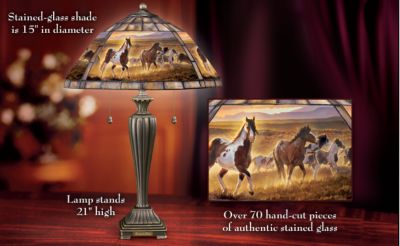 Forever Free Wildlife Art Stained Glass Table Lamp - Wildlife Art Stained-Glass Table Lamp Showcases Majesty of Wild American Horses! Exclusive Western-themed Home Decor
