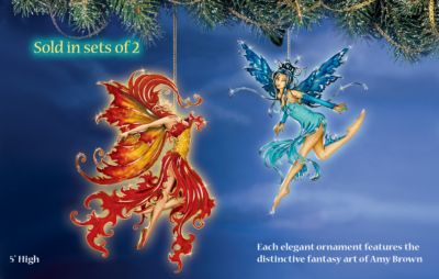 Click here to buy Amy Brown Fire Dance And Water Spirit Fairy Ornaments by The Bradford Editions.