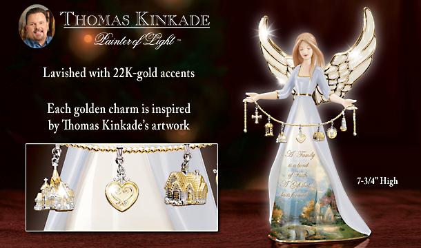 Thomas Kinkade Family And Faith Collectible Porcelain Angel Figurine With Charms