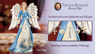 Thomas Kinkade The Light Of Peace Collectible Porcelain Angel Figurine With Charms - Thomas Kinkade Figurine Beams with the Light of Peace! Exclusive Collectible Porcelain Angel Figurine is So Inspiring!