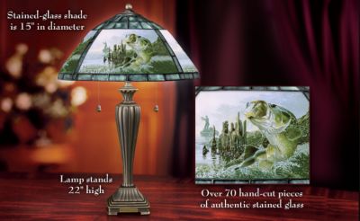 The Perfect Catch Fishing Themed Stained Glass Table Lamp - Exclusive! Fishing-Themed Table Lamp Captures the Thrill of the Perfect Catch! Dramatic Wildlife Art by Artist Al Agnew!