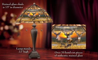 Woodland Retreat Deer Art Stained Glass Table Lamp - Exclusive Deer Art Lamp Celebrates the Majesty of Nature! Stained Glass Table Lamp Showcases Wildlife Artist Al Agnew!