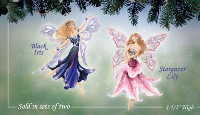 Click here to buy Black Iris & Stargazer Lily Fairy Ornaments by The Bradford Editions.