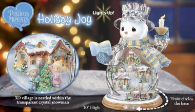 Precious Moments Holiday Joy Crystal Snowman Figurine: Unique Christmas Decoration - Lighted Crystal Precious Moments® Snowman Figurine Boasts 4 Village Buildings and Moving Train! Exclusive Limited Edition
