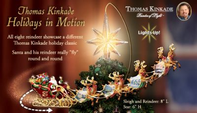 Thomas Kinkade Holidays in Motion Rotating Illuminated Treetopper: Animated Christmas Decor - First-Ever Thomas Kinkade Animated Santa Claus Treetopper Collectible! Lights Up and Rotates Around Your Christmas Tree!