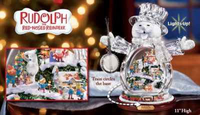 Rudolph the Red-Nosed Reindeer Crystal Snowman Figurine: Collectible Rudolph Gift - Market First Rudolph the Red-Nosed Reindeer&reg; Snowman Figurine! Exclusive Christmas Decor with Lights and Motion!