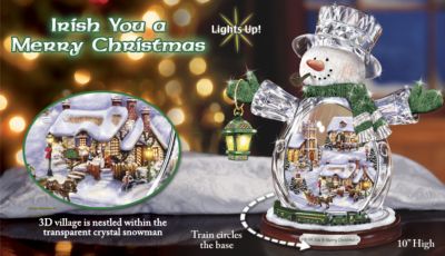 Irish You a Merry Christmas Collectible Irish Snowman Figurine: Irish Christmas Gift - Market First Collectible Irish Snowman Figurine! Exclusive Irish Christmas Decor Lights Up and Features Moving Train!