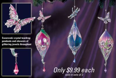 Louis Comfort Tiffany Style Treasured Wings Heirloom Porcelain® Ornaments: Set One - Exclusive Limited-edition Louis Comfort Tiffany Style Ornaments Shine with Butterflies, Dragonflies and Swarovski Crystals