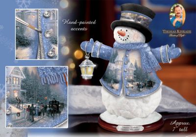 Thomas Kinkade Victorian Christmas Snowman Figurine - Thomas Kinkade Collectible Snowman Figurine is a Well-dressed Jolly Fellow! An Exclusive Thomas Kinkade First!