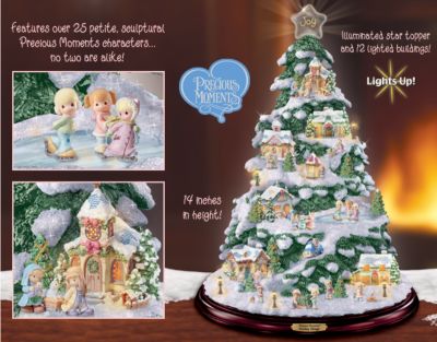 Precious Moments Holiday Village Artificial Tabletop Christmas Tree - First-ever Precious Moments® Collectible Illuminated Holiday Village Christmas Tree is Pre-decorated Tabletop Display