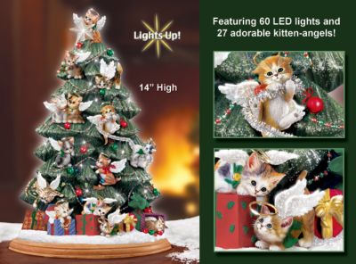 Purr-fect Holiday Illuminated Table Top Christmas Tree - Exclusive Limited-edition Tabletop Christmas Tree! First-ever Illuminated, Decorated Kitten Angels Holiday Tree
