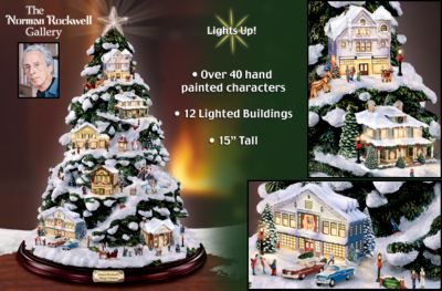 Norman Rockwell Village Christmas Illuminated Artificial Tabletop Christmas Tree - Exclusive Norman Rockwell Collectible Tabletop Christmas Tree a Collecting First! Lights Up!