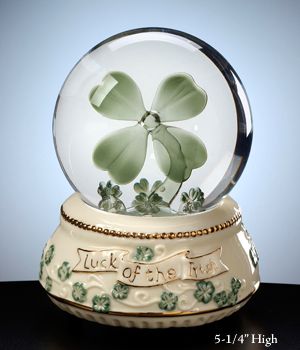The San Francisco Music Box Company Four Leaf Clover Irish Themed Collectible Water Globe Music Box
