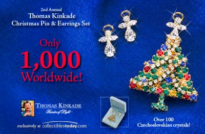 Thomas Kinkade 2005 Christmas Pin and Earrings Set - Exclusive Thomas Kinkade Pin Jewelry Pairs with Angel Earrings for Very Special 2005 Jewelry Set! Only 1,000 Sets Available!