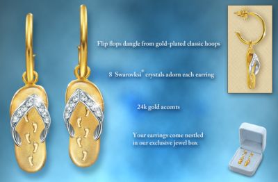 Footprints In The Sand Flip Flop Earrings With Swarovski Crystals - Inspiring Footprints in the Sand Flip Flop Earrings with Swarovski&reg; Crystals! Sterling Silver 24K Gold-plated! Exclusive