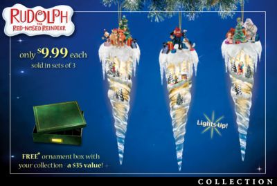 Rudolph The Red-Nosed Reindeer Icicle Treasures Christmas Tree Ornaments: Set One - Rudolph&reg; Icicle Christmas Tree Ornaments Bring the Wintry Magic of the Holidays to Life with Sparkling Light! Exclusives!
