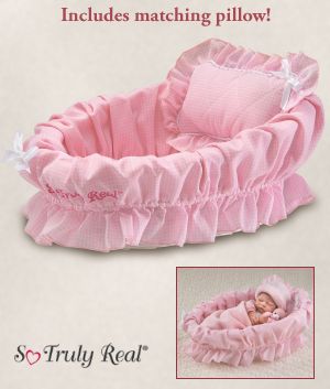 The Ashton-Drake Galleries So Truly Real Baby Doll Accessories: Wicker Bassinet With Pink Liner/Pillow
