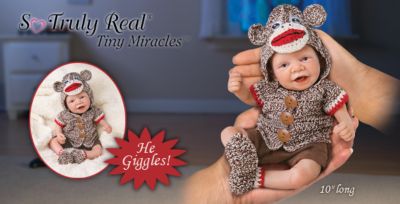 Tiny Miracles Michaels Monkey Shines Lifelike Tiny Baby Boy Doll - Exclusive First Tiny Miracles Lifelike Baby Boy Doll Giggles When You Press His Tummy! So Cute in a Sock Monkey Outfit!